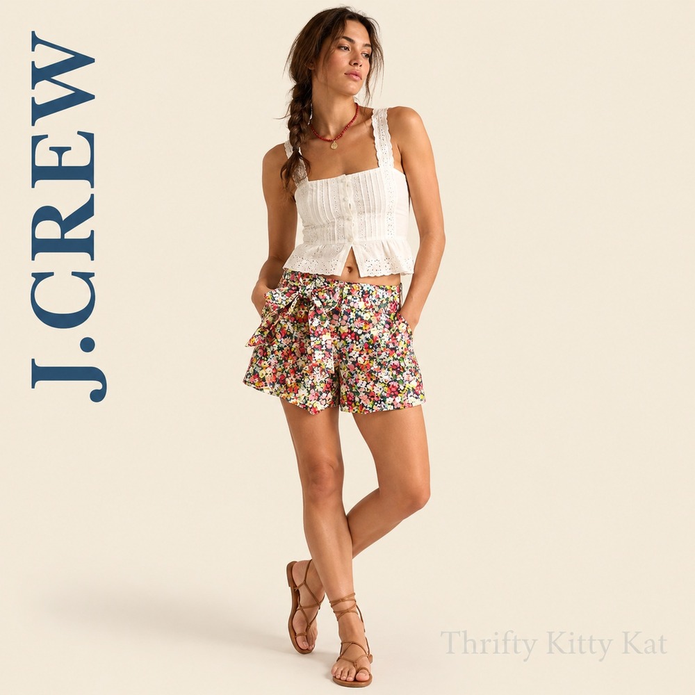 J.Crew Liberty Thorpe Ditsy Garden Floral High Rise Tie Waist Shorts Preppy 6